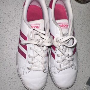 Adidas Women's White and Pink Striped Sneakers